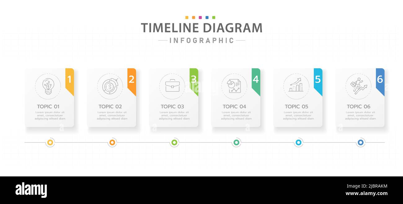Infografik-Vorlage für Unternehmen. 6 Schritte modernes Timeline-Diagramm mit Titelthemen, Präsentationsvektor-Infografik. Stock Vektor