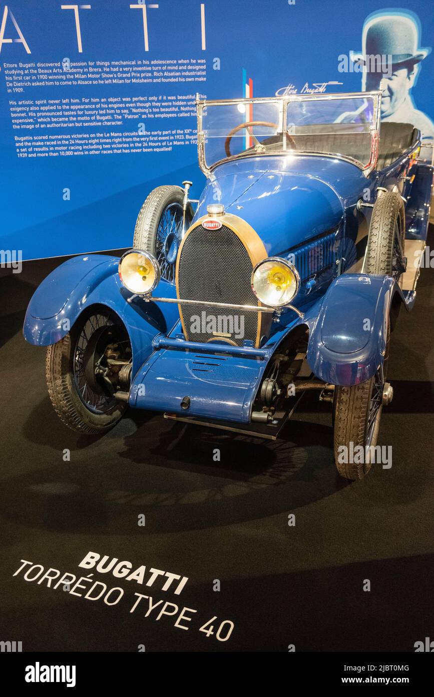 Frankreich, Sarthe, Le Mans, das Automobilmuseum von Sarthe, das Museum der 24 Stunden von Le Mans, der Typ 40 von dem Typ „Torpedo“ von dem Typ „3“ Stockfoto