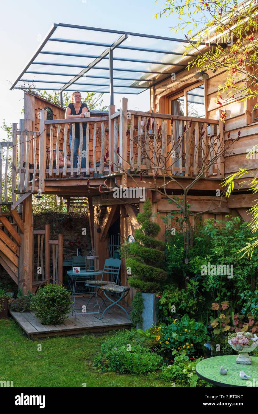 Frankreich, Mayenne, Laval, Bed and Breakfast Ja, es ist der richtige Weg, Gästezimmer Hütte die Hütte des guten Weges Stockfoto