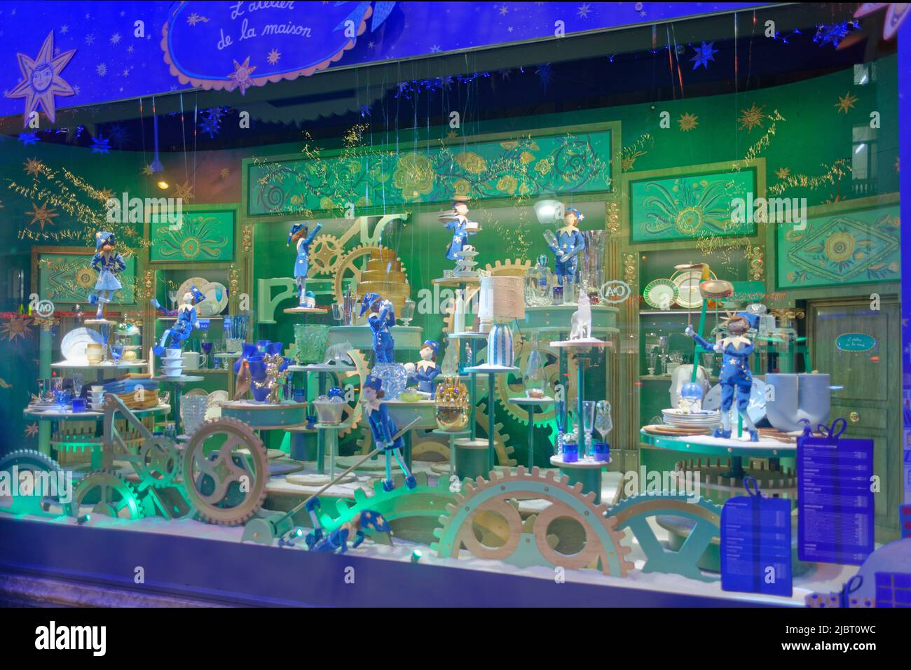 Frankreich, Paris, Boulevard Haussmann und die Schaufenster des Kaufhauses Printemps in den Weihnachtsferien Stockfoto