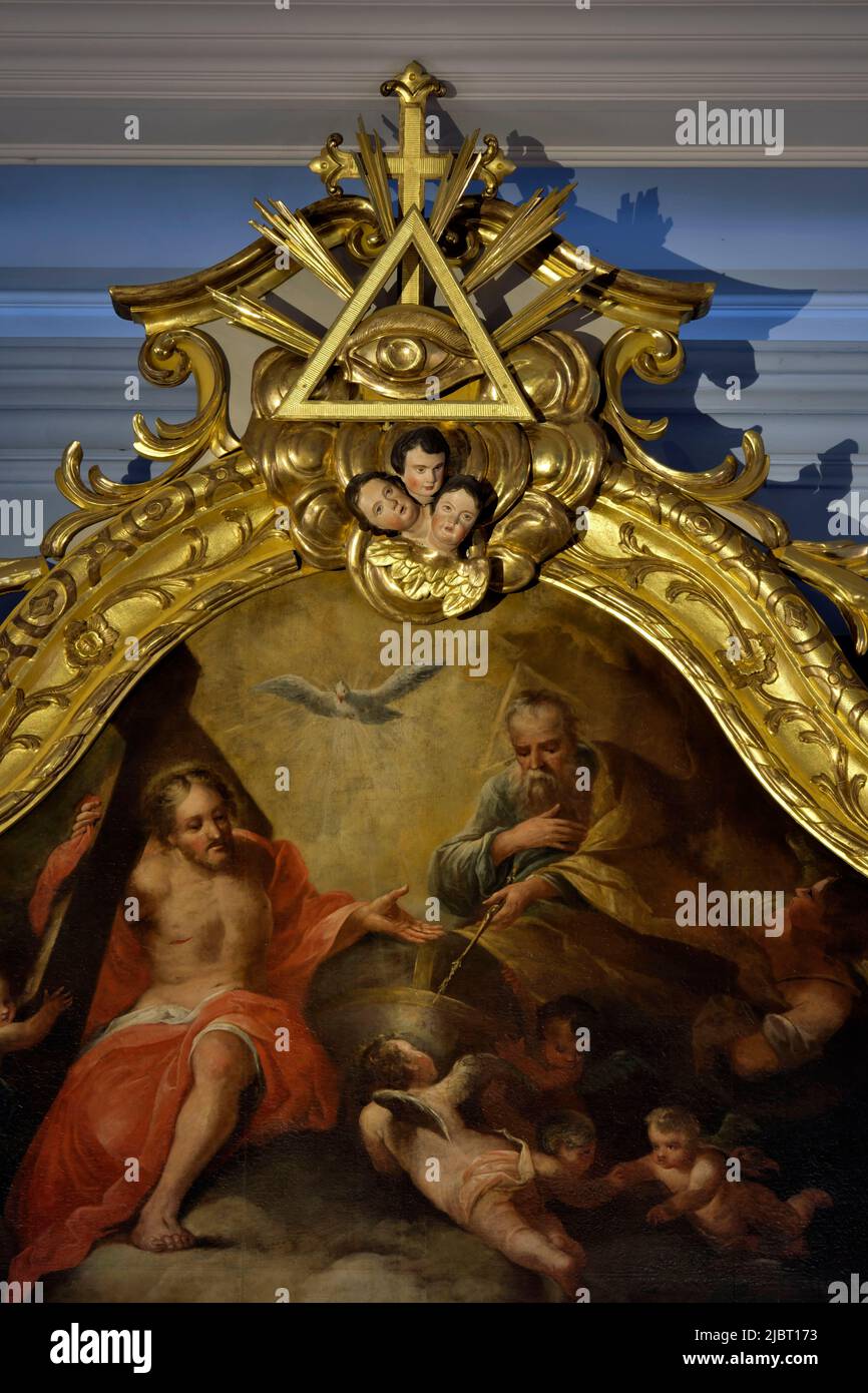 Frankreich, Haut Rhin, Fessenheim, Kirche Sainte Colombe, Chor, Altar, Malerei Stockfoto