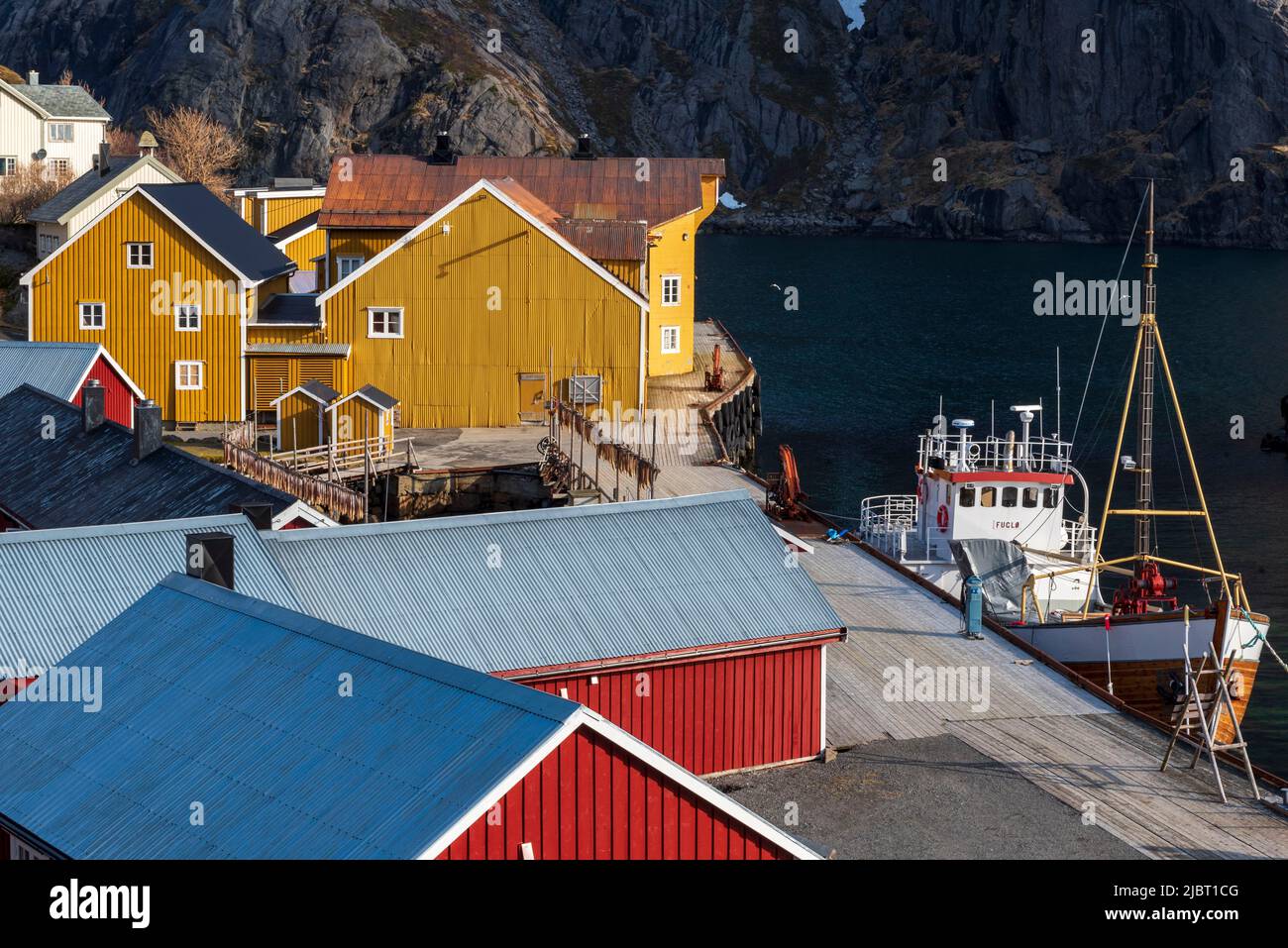 Norwegen, Nordland, Lofoten, Nusfjord, Hafen Stockfoto