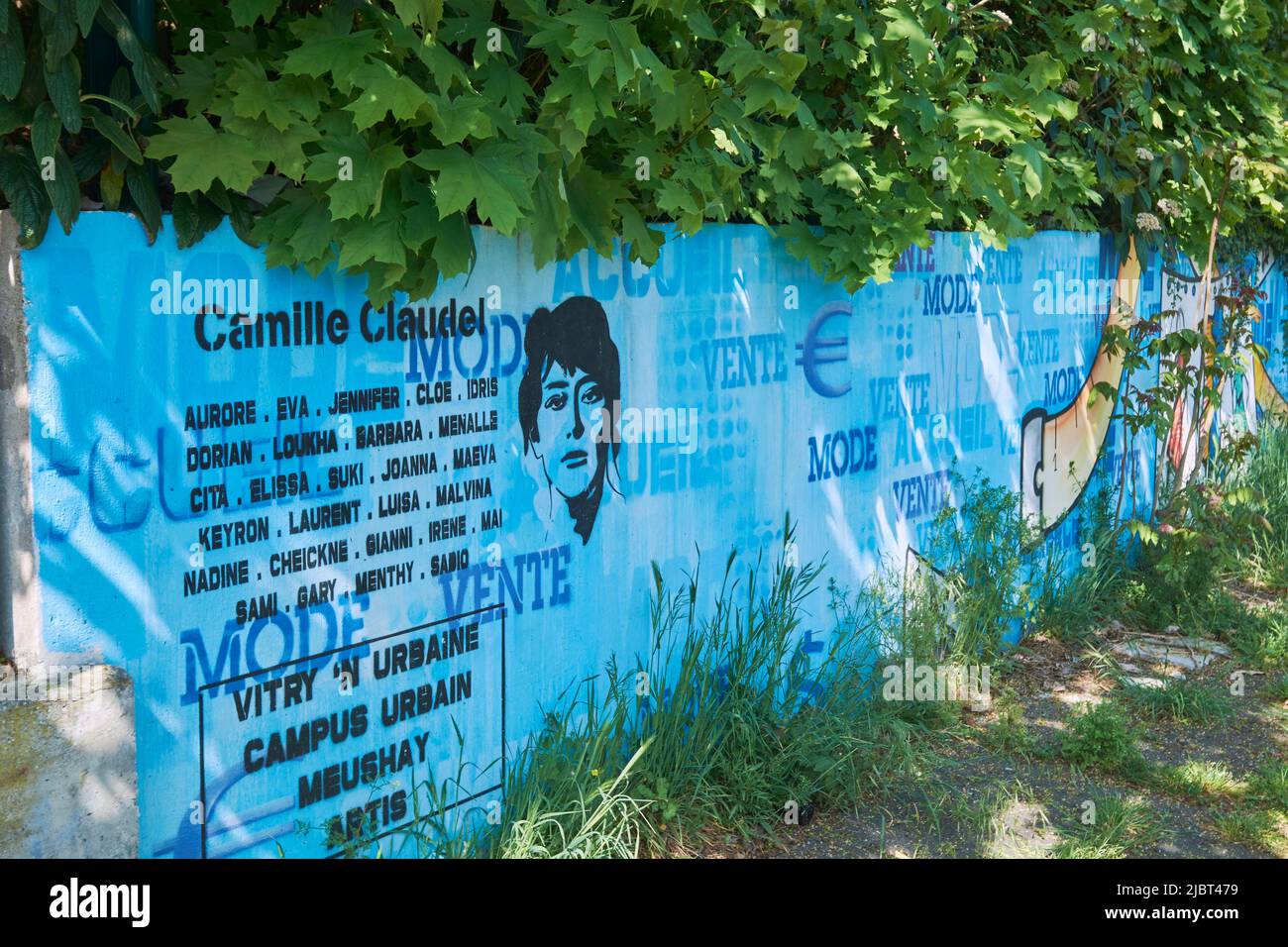 Frankreich, Val de Marne, Vitry sur seine, Street Art Circuit im Freien, Camille Claudel Professional High School Wall Stockfoto