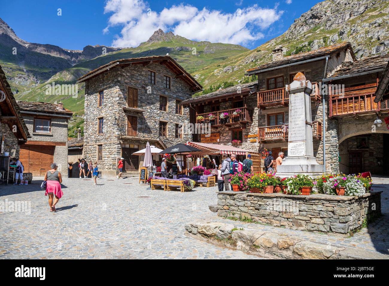 Frankreich, Savoie, Nationalpark Vanoise, Bonneval-sur-Arc, das höchste Dorf im Haute Maurienne-Tal (1850 m), bezeichnet eines der schönsten Dörfer Frankreichs Stockfoto