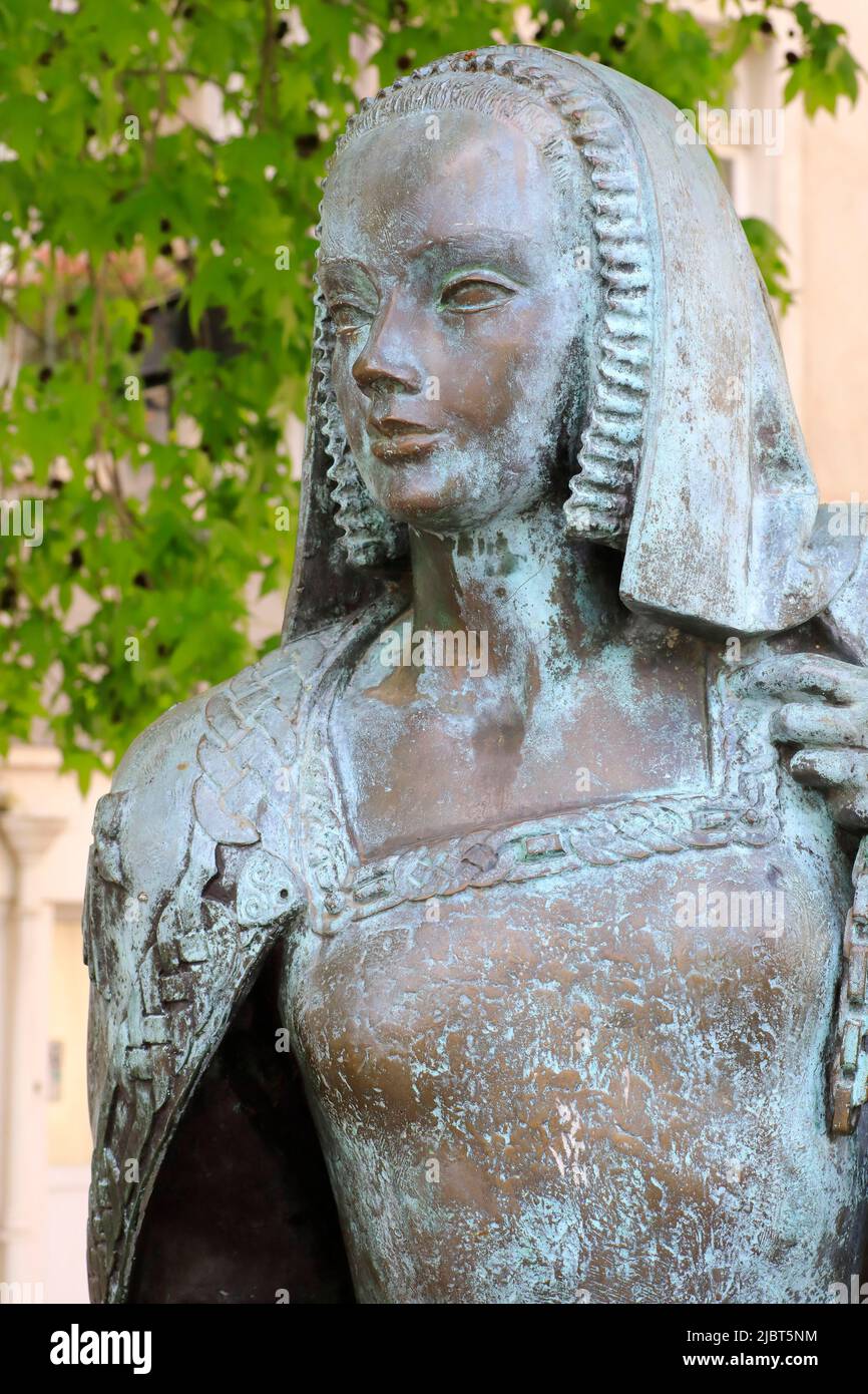 Frankreich, Loire Atlantique, Nantes, Place Marc Elder, Statue der Anne von der Bretagne, geschaffen vom Künstler Jean Freour Stockfoto