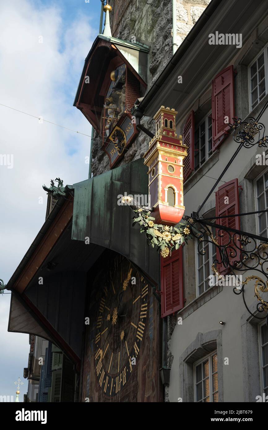 Tavernenemblem, roter Turm, Stadt Solothurn, Schweiz Stockfoto