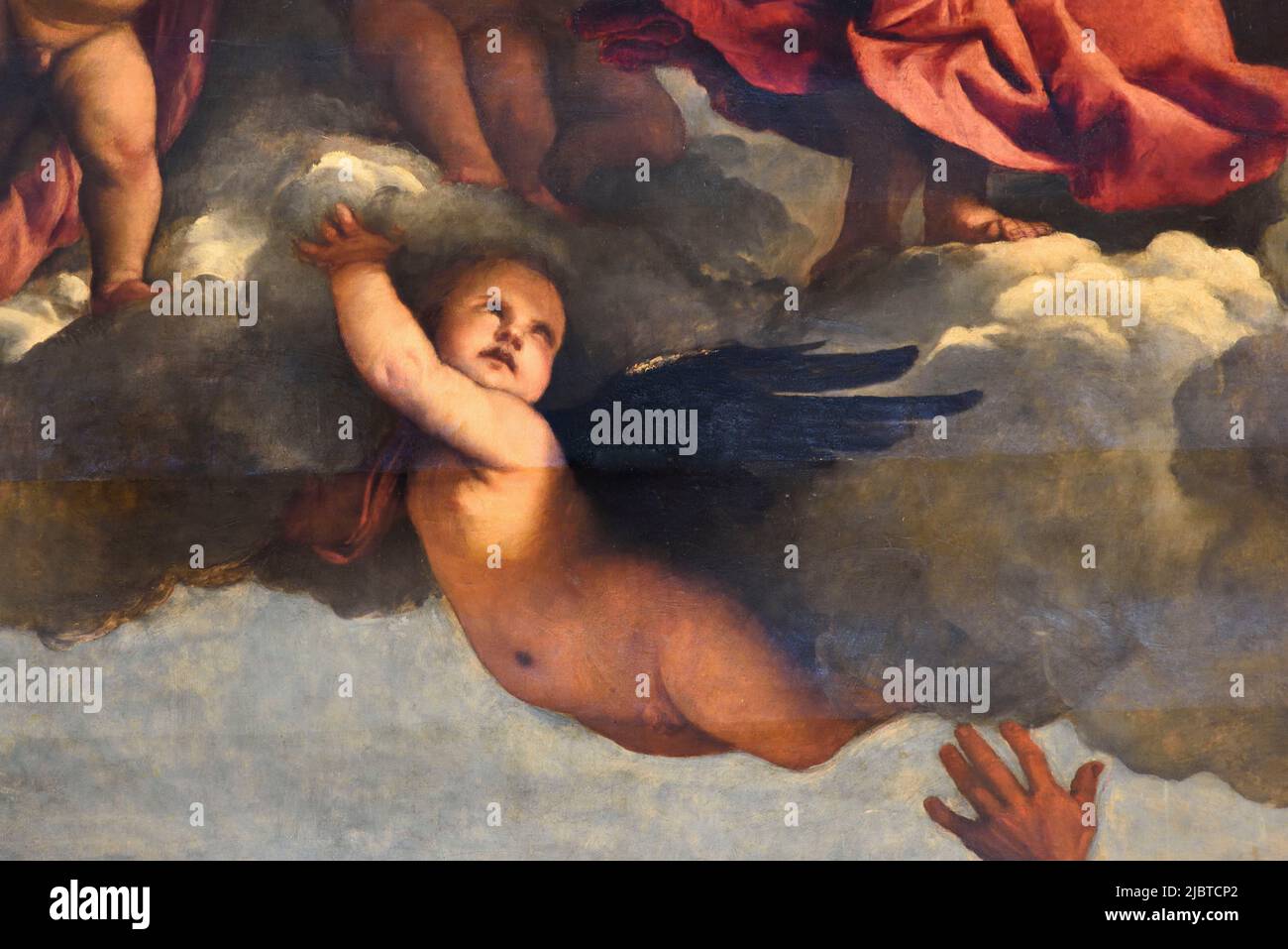 Italien, Venetien, Venedig, von der UNESCO zum Weltkulturerbe erklärt, Viertel San Polo, Basilika Santa Maria Gloriosa dei Frari, die Himmelfahrt der Jungfrau von Tizian (1516), Engel Stockfoto