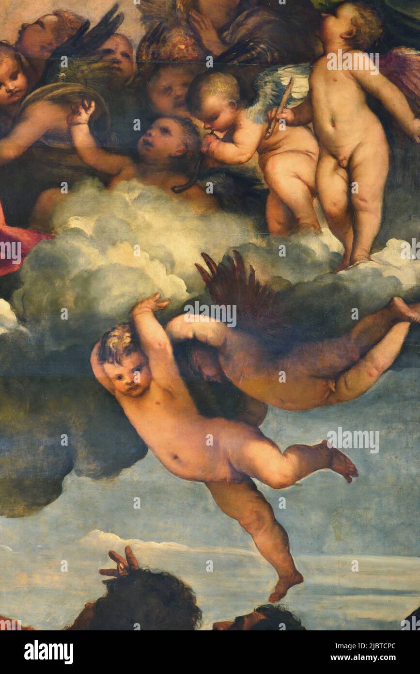 Italien, Venetien, Venedig, von der UNESCO zum Weltkulturerbe erklärt, Viertel San Polo, Basilika Santa Maria Gloriosa dei Frari, die Himmelfahrt der Jungfrau von Tizian (1516), Engel Stockfoto