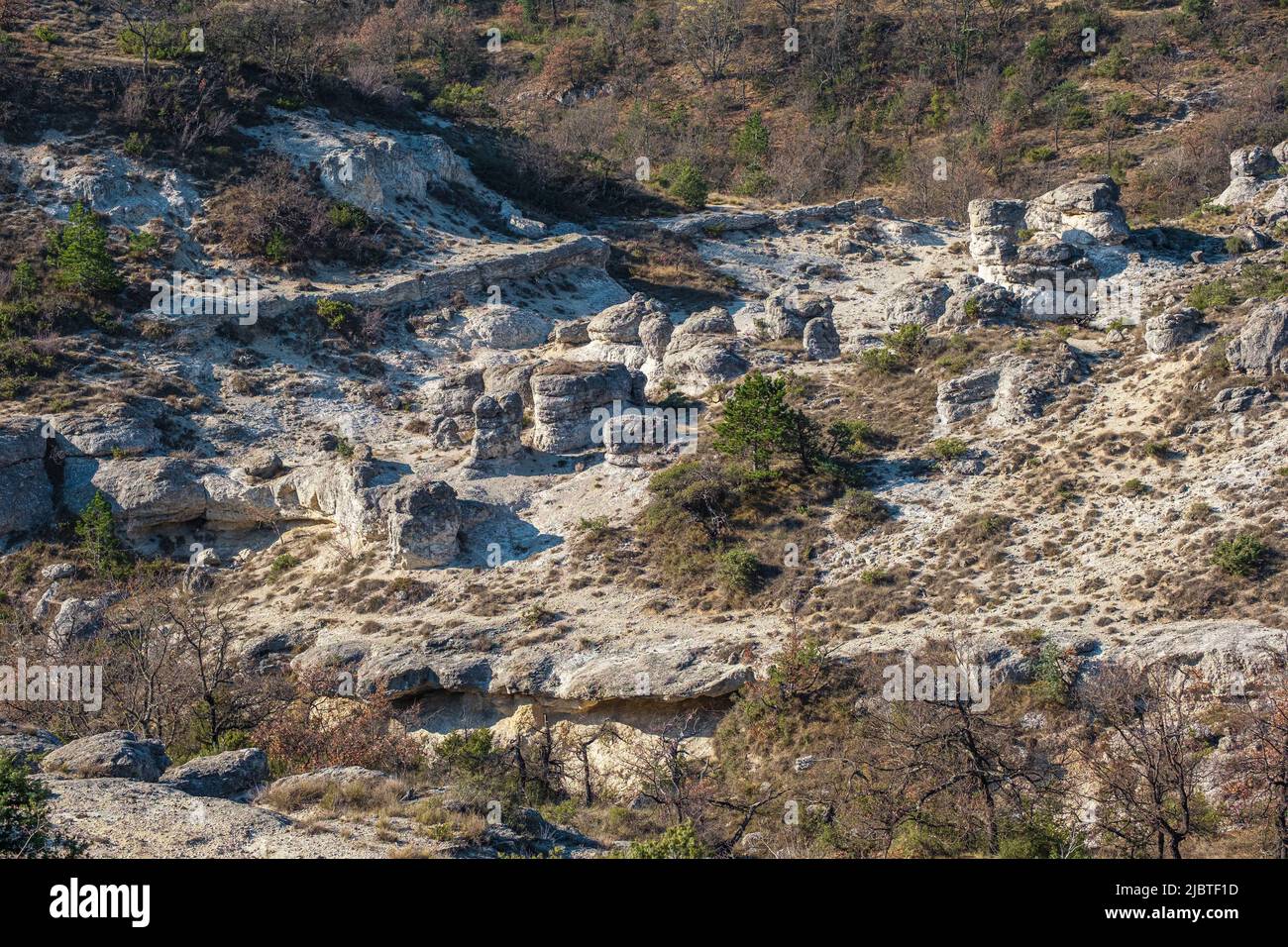 Frankreich, Alpes-de-Haute-Provence, regionaler Naturpark Luberon, Forcalquier, geologische Stätte Mourres Stockfoto