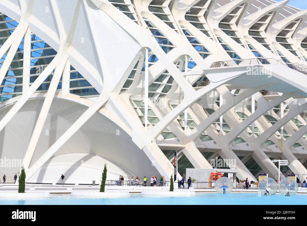 Spanien, Valencia, Stadt der Künste und Wissenschaften (Ciudad de las Artes y las Ciencias), Kulturkomplex nach Plänen des Architekten Santiago Calatrava, Blick auf das Príncipe-Museum (Naturwissenschaftliches Museum) Stockfoto