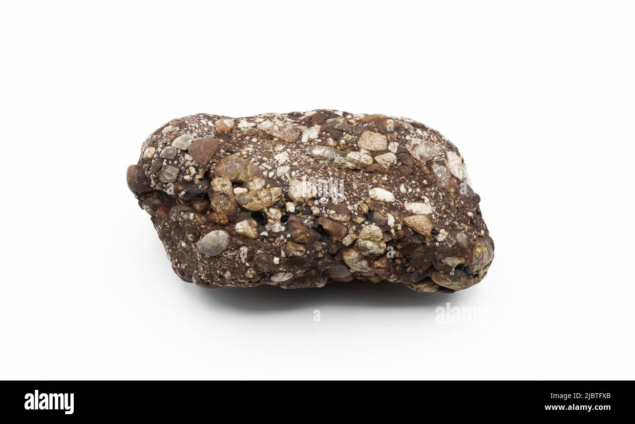 Mineralogische und petrologische Untersuchungen, ein Sedimentgestein, speziell ein Konglomerat Stockfoto