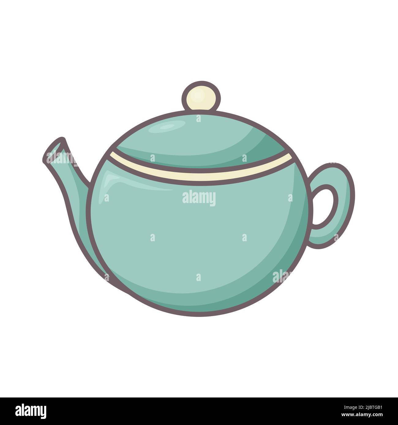 Keramik oder Ton Teekannen Doodle Stil Vektorgrafik. Farblich isoliertes Symbol für das Kettle Clipart. Gerichte zum Brühen von Tee oder Heißgetränken. Gemütliche, hausgemachte Pause Stock Vektor