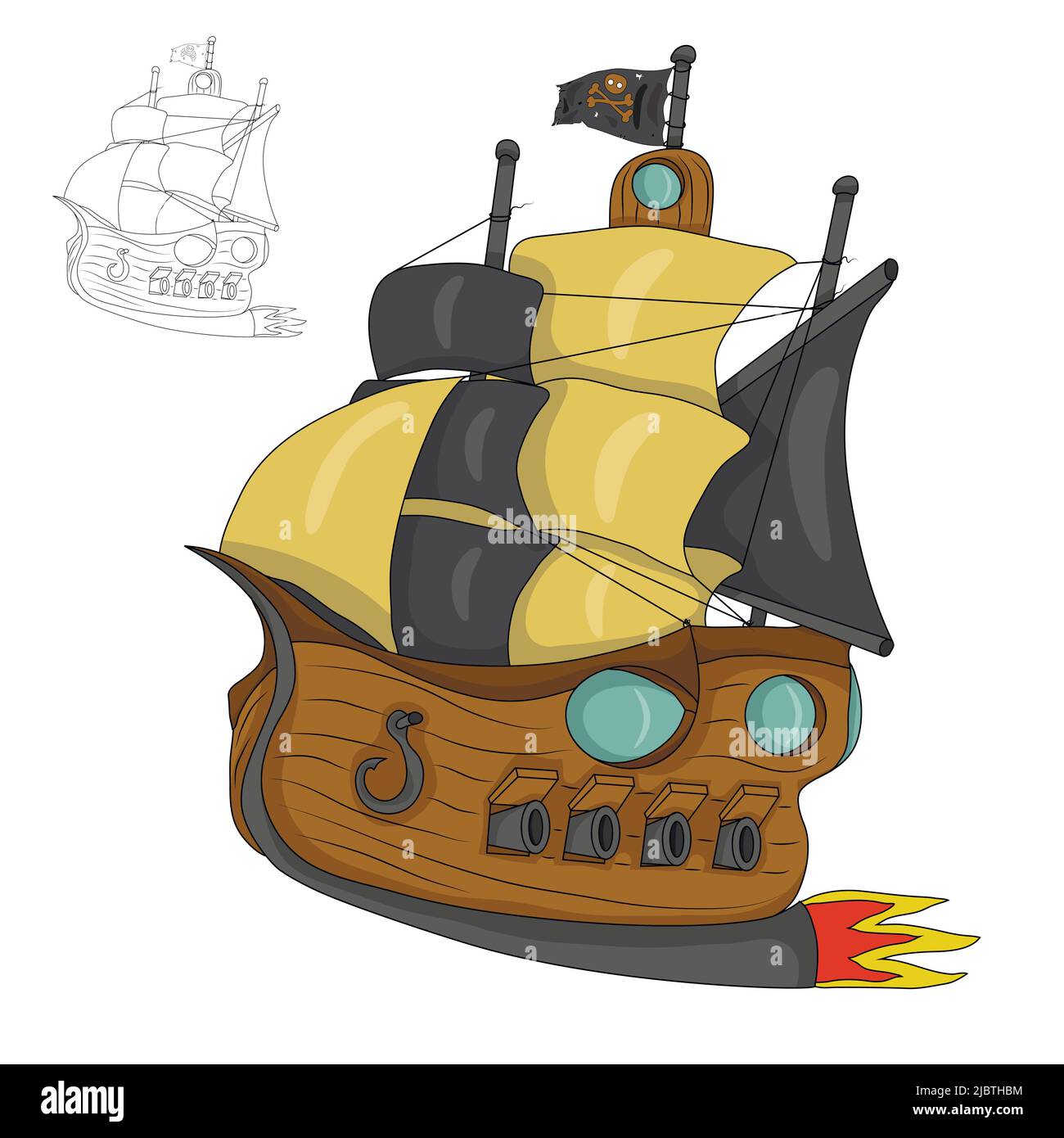 Schwarz-Weiß-Vektor-Illustration Cartoon Raumschiff für Kinder Malbücher. Stock Vektor