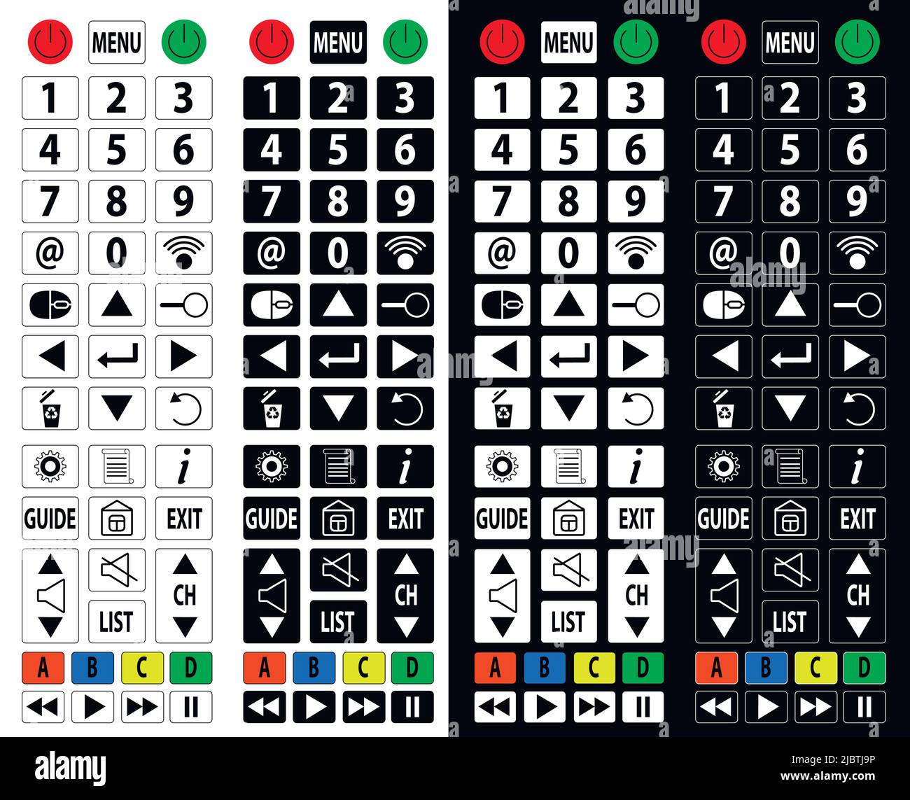 Universelle Navigationstasten für Bedienfelder, Webseiten in Schwarzweiß. Miniatursymbole mit Informationssymbolen für schnellen Zugriff. Stock Vektor