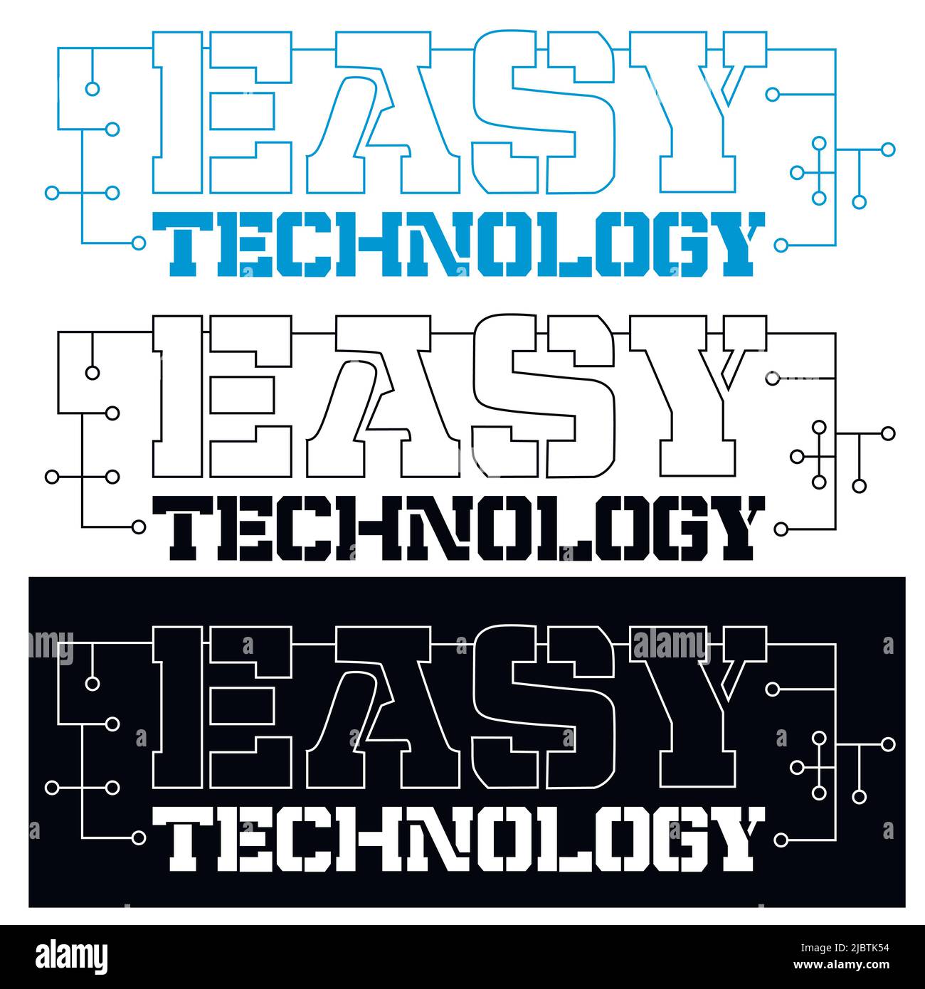 Easy Technology Emblem, Logo für IT-Branche und Unternehmen, die mit der Programmierung arbeiten. Stock Vektor