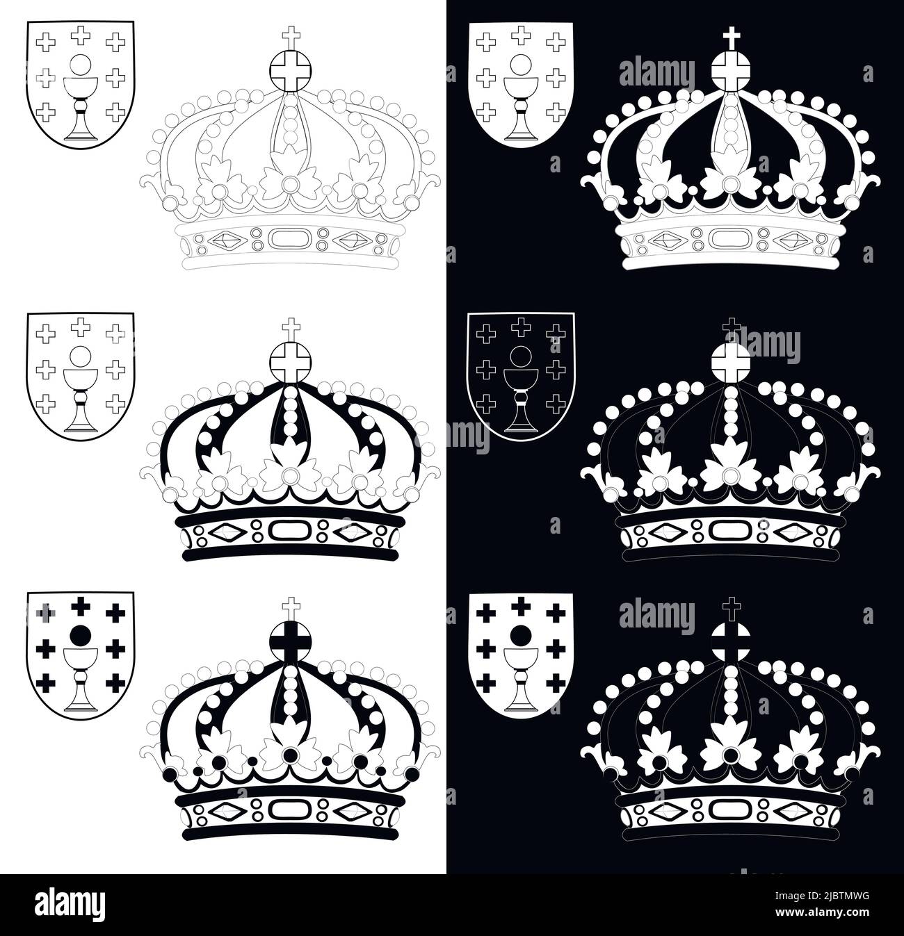 Krone von Galicien, schwarz-weiße Illustration. Vektorgrafik. Stock Vektor