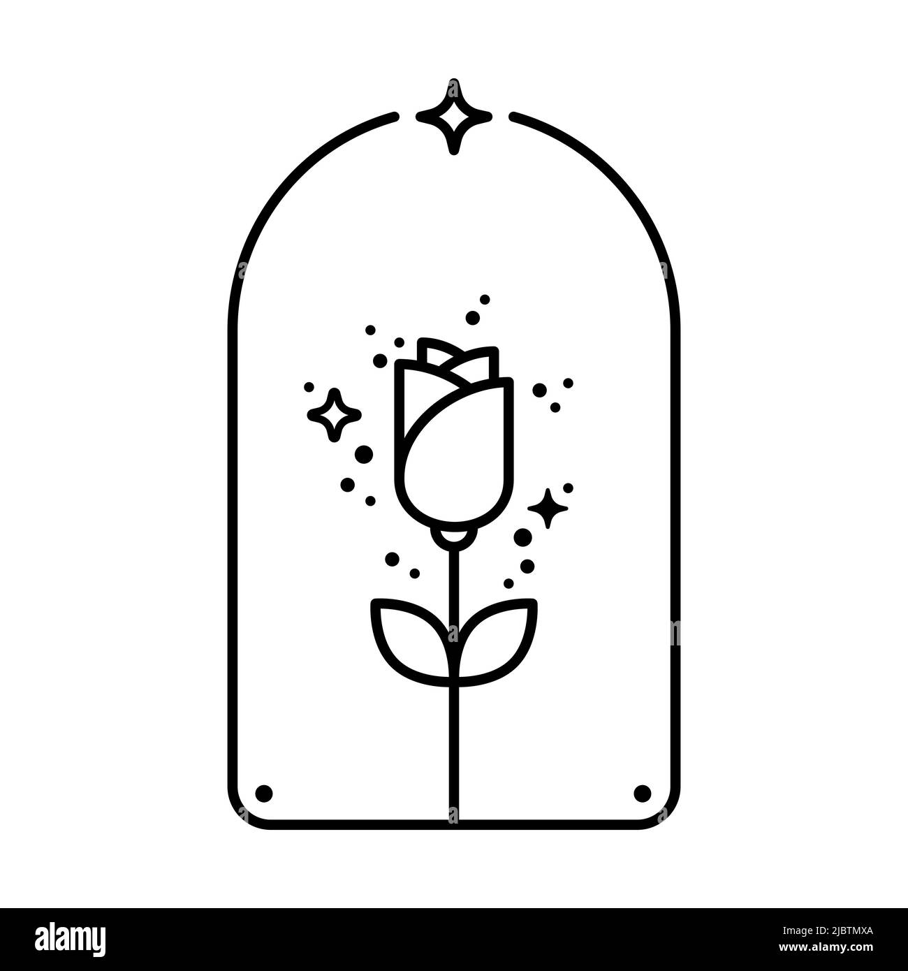 Boho Rose Ikone in Glockenform. Logo mit schwarzer Umrandung. Minimalistischer, moderner Stil. Vektorgrafik, flaches Design Stock Vektor