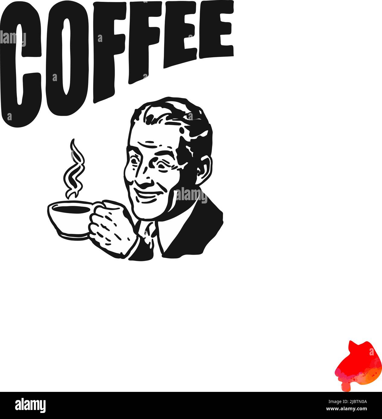Vintage Coffee Man. Echtes Zeichnen von Hand. Farbenfrohes Vektorzeichen. Stock Vektor