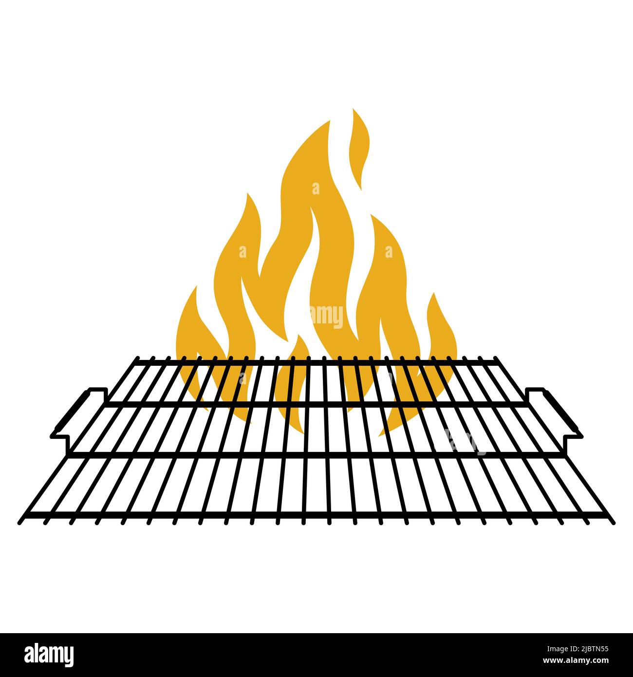 Abbildung des Stahlgrills mit Feuer. Stilisierte bbq Küche und Restaurant Utensil. Stock Vektor