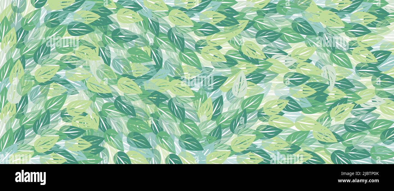 Grüne Blätter. Natürlicher Hintergrund und Tapete. Design für Stoff, Druck, Cover, Banner und Einladung. Stock Vektor