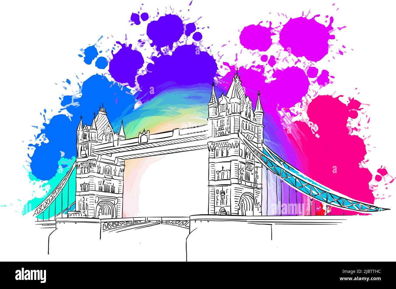 Zeichnung Der London Bridge. Echtes Zeichnen von Hand. Farbenfrohes Vektorzeichen. Stock Vektor