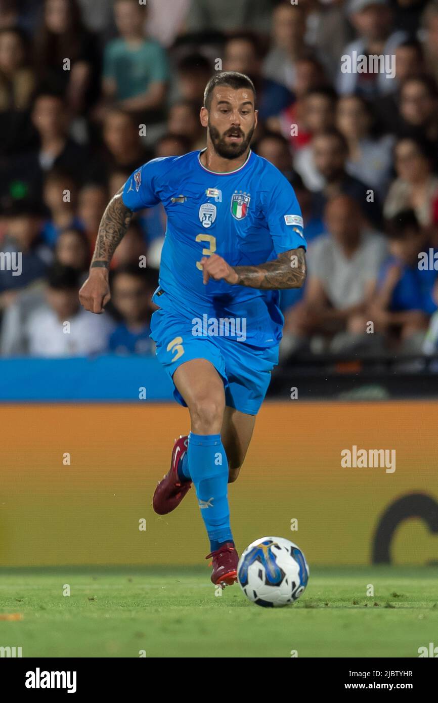 Leonardo Spinazzola (Italien) während des Spiels der UEFA Natons League zwischen Italien 2-1 Ungarn im Orogel Stadium am 7. Juni 2022 in Cesena, Italien. Quelle: Maurizio Borsari/AFLO/Alamy Live News Stockfoto