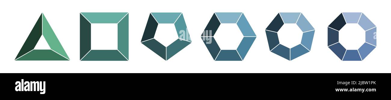 Infographic Triangle and Square Polygon Set, pentagon and Hexagon Diagram, Heptagon and Octagon Scheme template. Layout für separate Elemente. Grün, mintgrün Stock Vektor