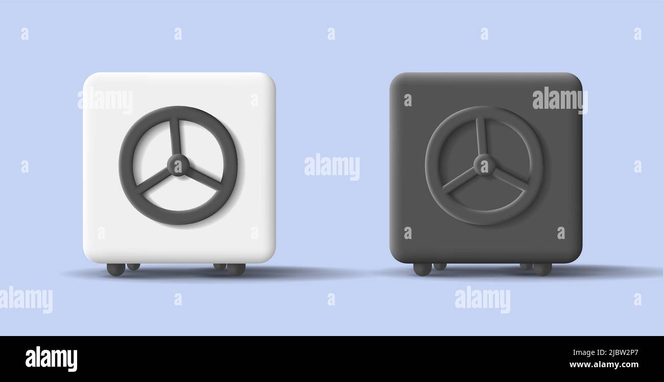 3D digitale Ikone eines Safes in weißen und schwarzen Farben. Vektorgrafik Stock Vektor