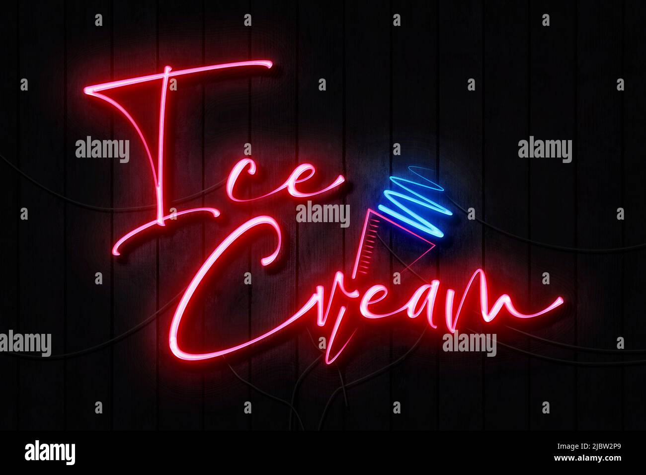 Eis Neon Zeichen auf einer dunklen Wand Stockfoto