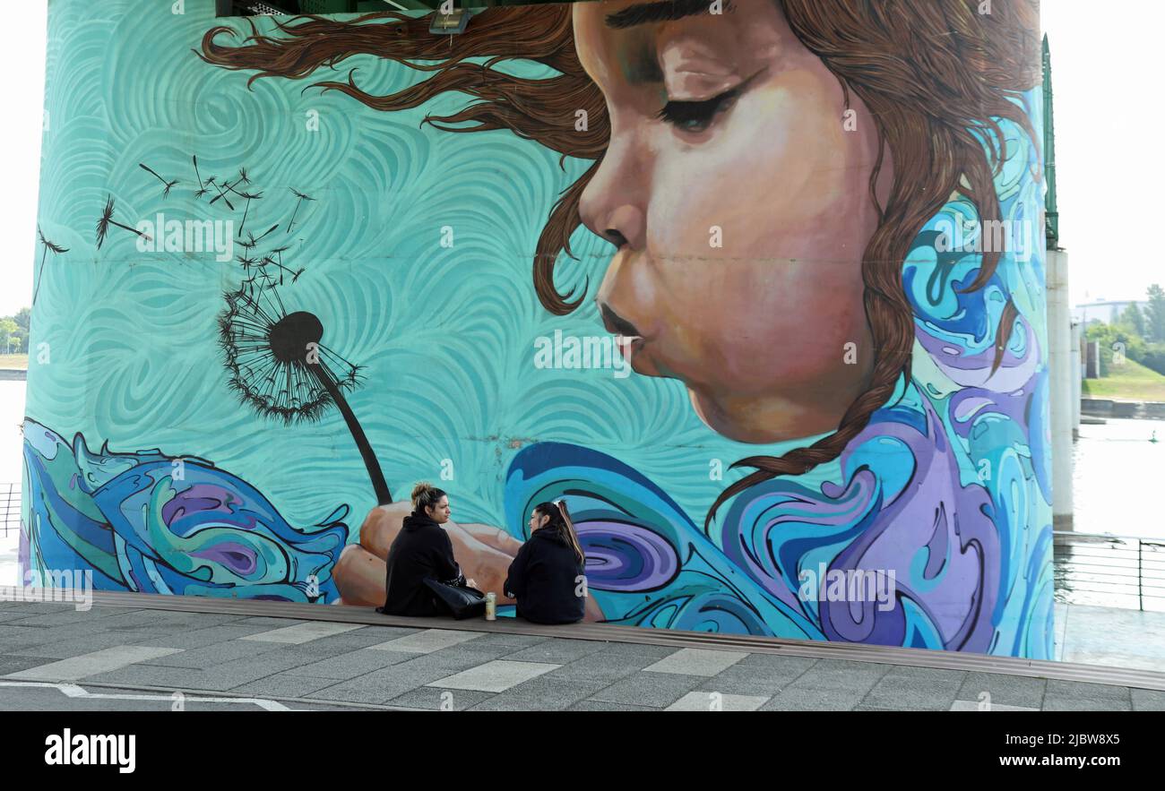 Street Art unter der Alten Sava Brücke an der Belgrade Waterfront in Serbien Stockfoto