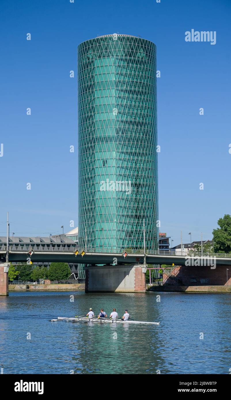 Westhafen Tower, Westhafenbrücke, Frankfurt am Main, Hessen, Deutschland Stockfoto