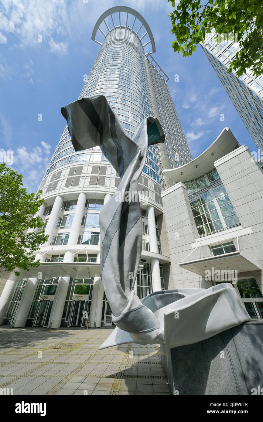 Westend Tower, DZ Bank, Mainzer Landstraße, Westendstraße, Skulptur „Inverted Collar and Tie“ von Claes Oldenburg, Frankfurt am Main, Hessen, Deutschl Stockfoto