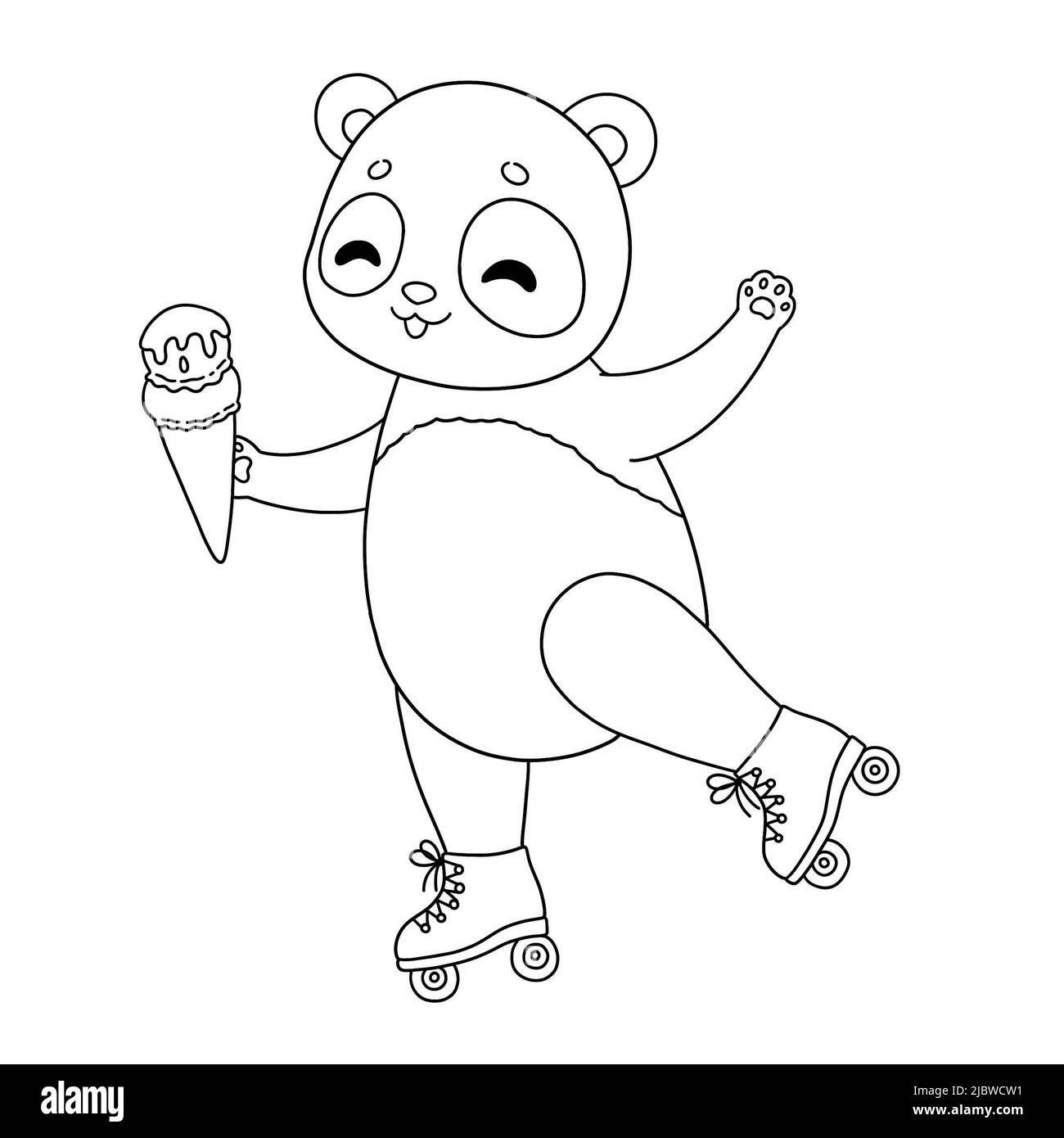 Sommer Panda auf Rollen mit Eis Färbung Stockfoto