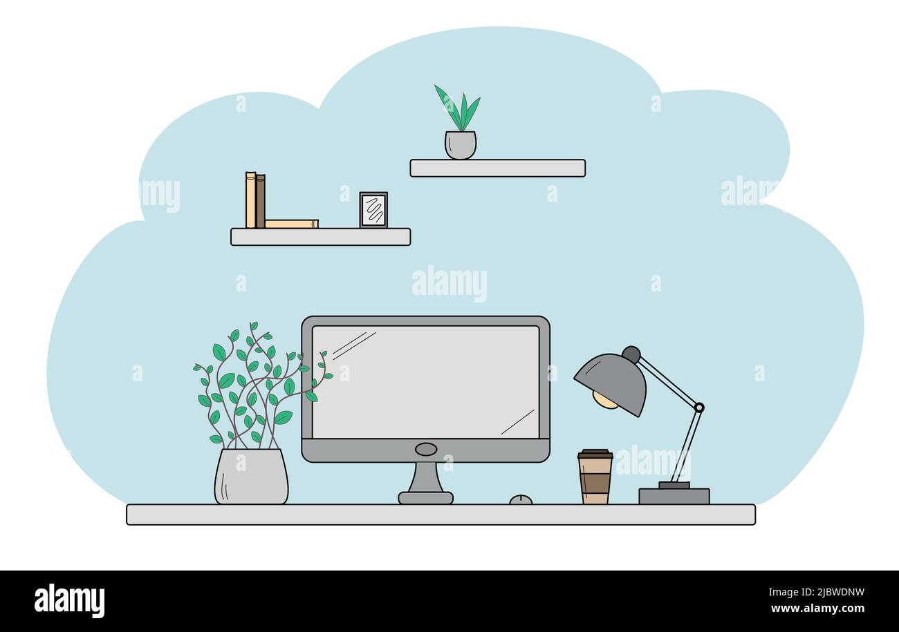 Vektorgrafik, Arbeit und Studium zu Hause, Online-Bildung, Webinare, Seminare, Blogging. Stock Vektor