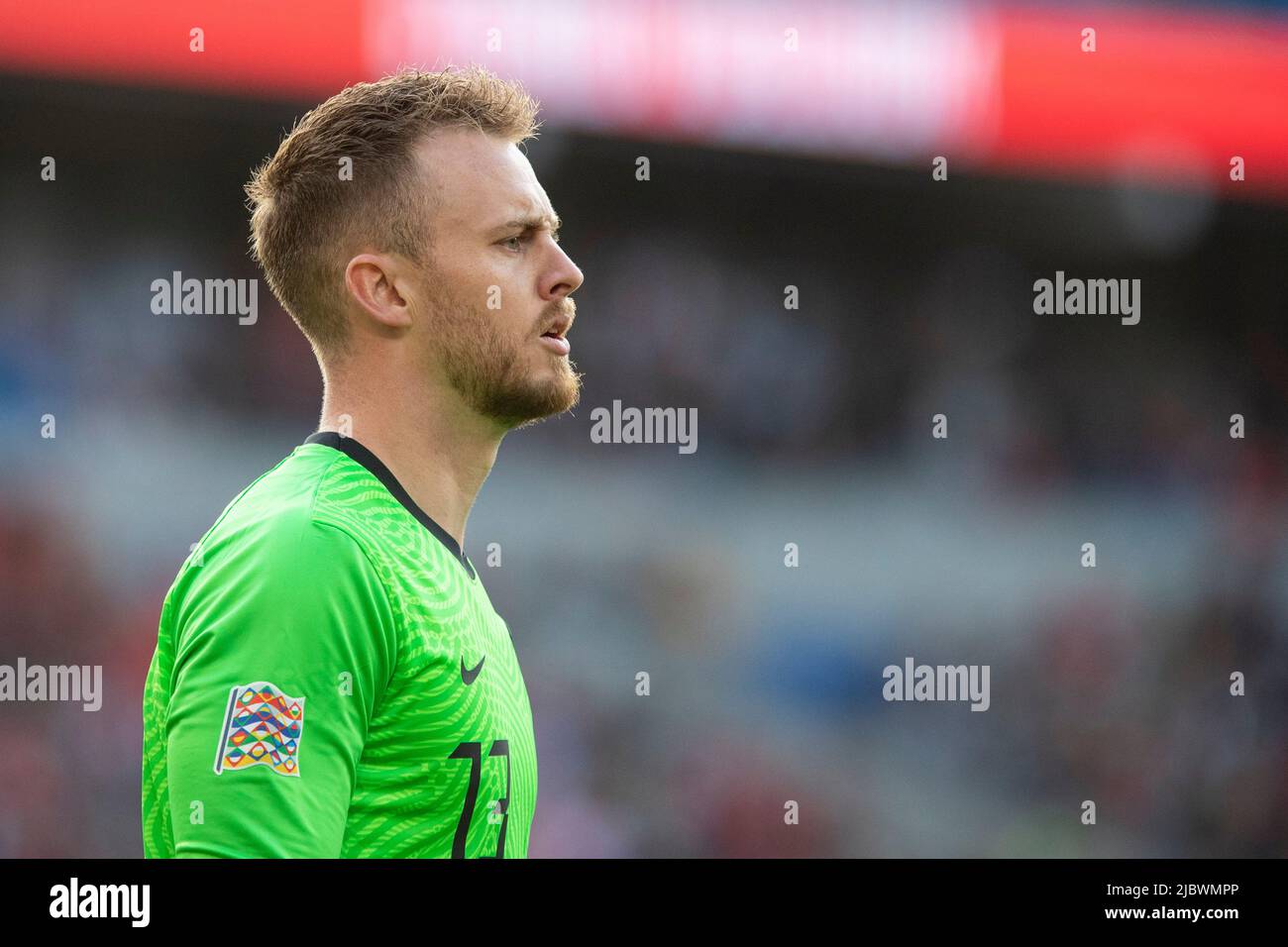 Cardiff, Wales, Großbritannien. 8.. Juni 2022. Mark Flekken aus den Niederlanden während des Spiels der UEFA Nations League zwischen Wales und den Niederlanden im Cardiff City Stadium. Kredit: Mark Hawkins/Alamy Live Nachrichten Stockfoto