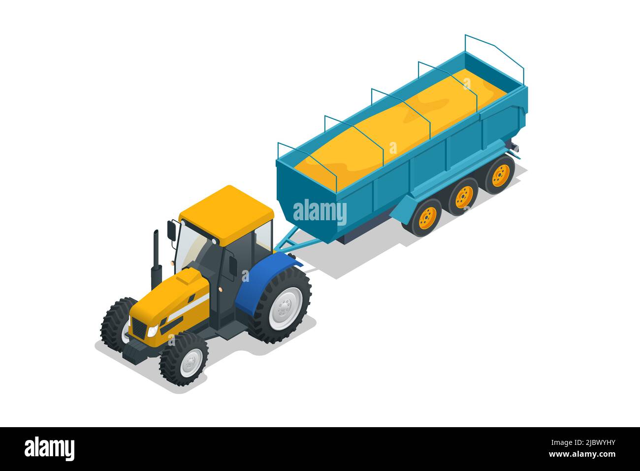 Isometrischer Traktor für die Landwirtschaft mit Korntrichter. Semi-Traktor und verwendet, um Schüttgüter wie Getreide zu transportieren Stock Vektor