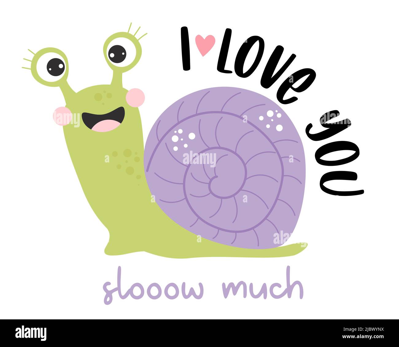 Niedliches glückliches Schneckenmädchen mit Slogan I love you slooow