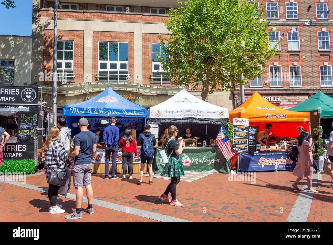 Reading Food Festival Stände, Broad Street, Reading, Bukshire, England, Vereinigtes Königreich Stockfoto
