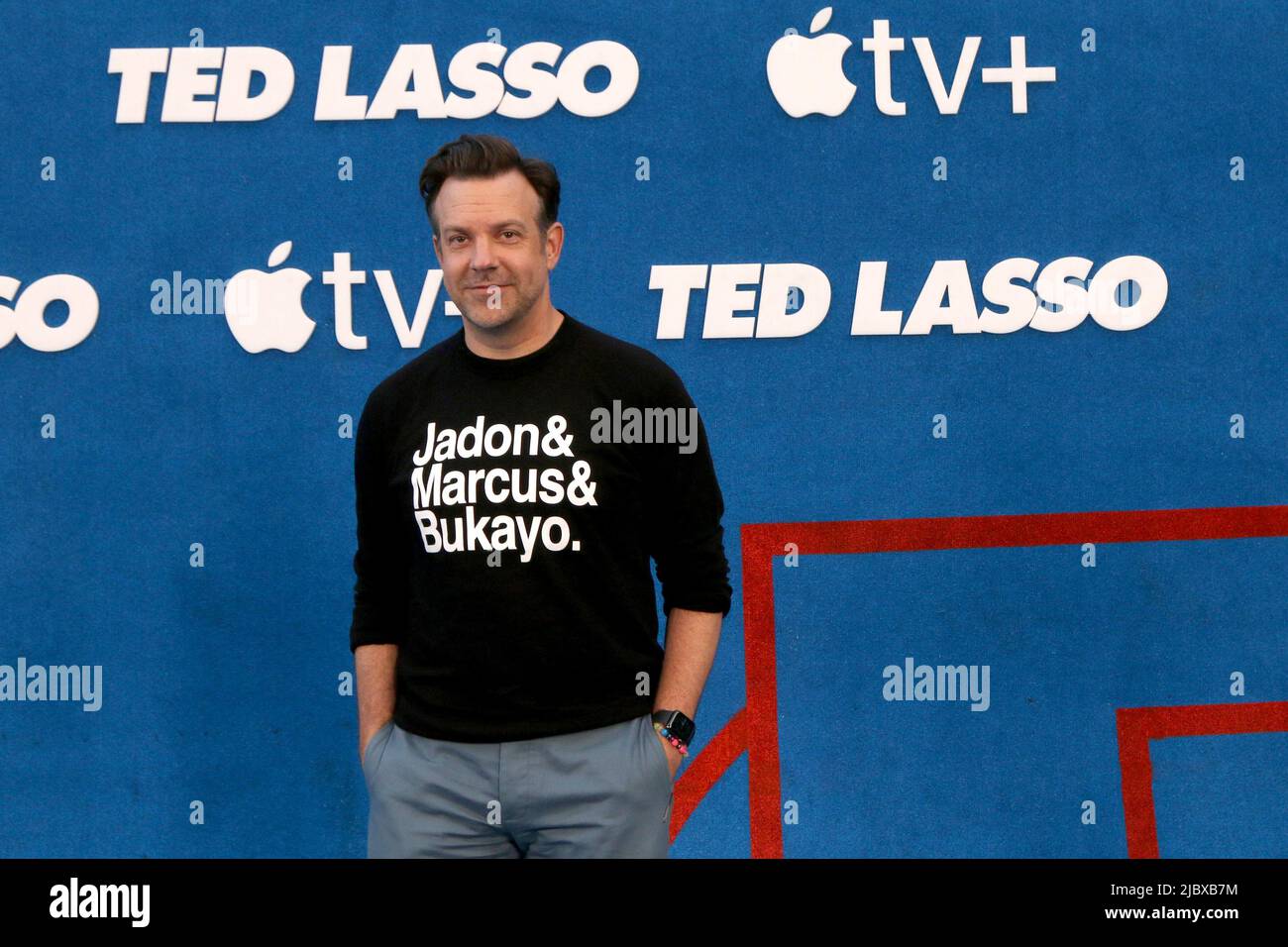 Ted Lasso Saison 2 Premiere auf dem Dach des Pacific Design Center am 15. Juli 2021 in Los Angeles, CA mit: Jason Sudeikis wo: Los Angeles, California, USA Wann: 16. Jul 2021 Quelle: Nicky Nelson/WENN.com Stockfoto