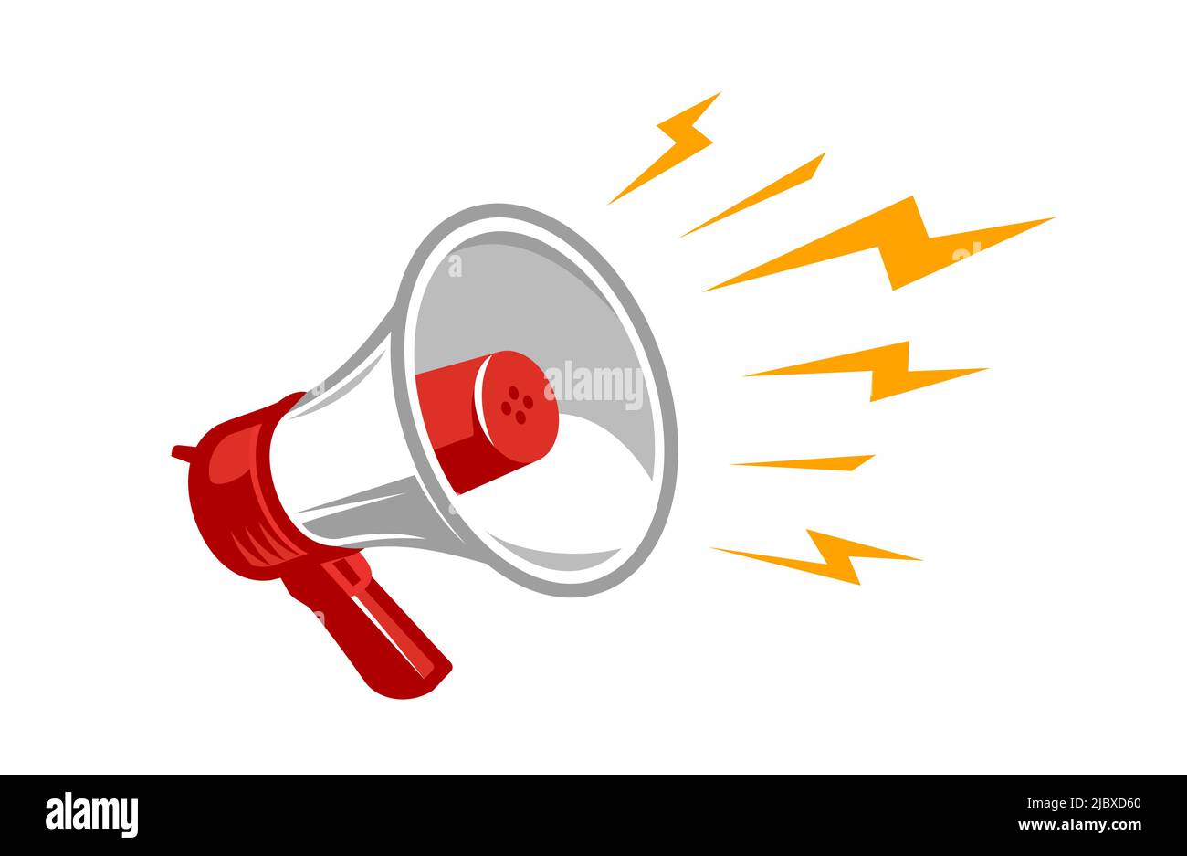 Megaphon, Lautsprecher mit Blitz. Symbol ankündigen. Vektorgrafik Marketingkonzept Stock Vektor