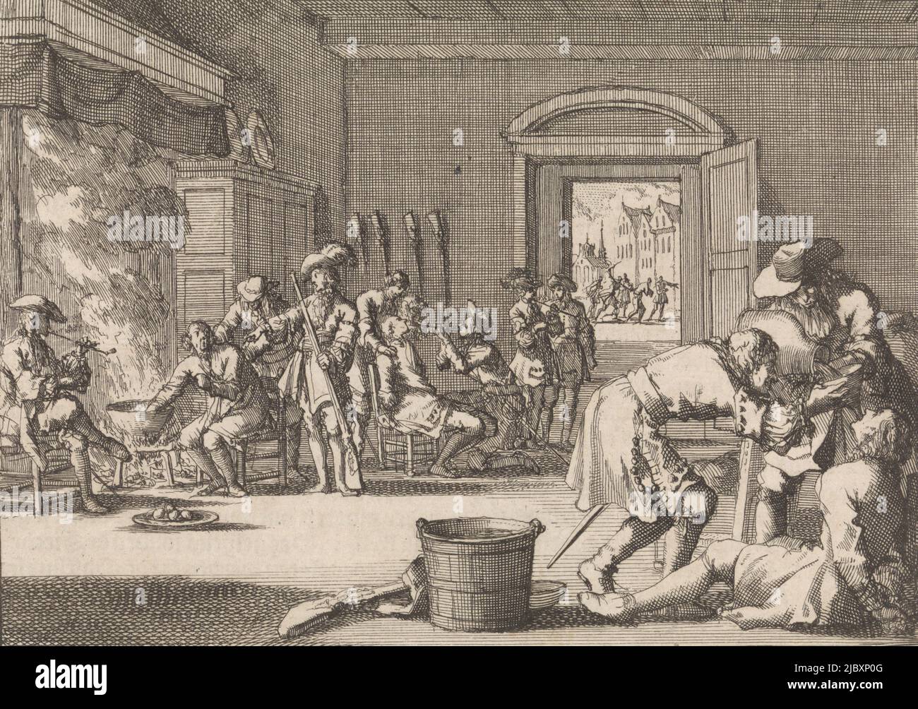 Verfolgung der Protestanten in Frankreich, 1685, Druckerei: Jan Luyken, Verlag: Pieter van der AA (I), Druckerei: Amsterdam, Verlag: Leiden, 1698, Papier, Radierung, Buchdruck, H 109 mm × B 152 mm Stockfoto