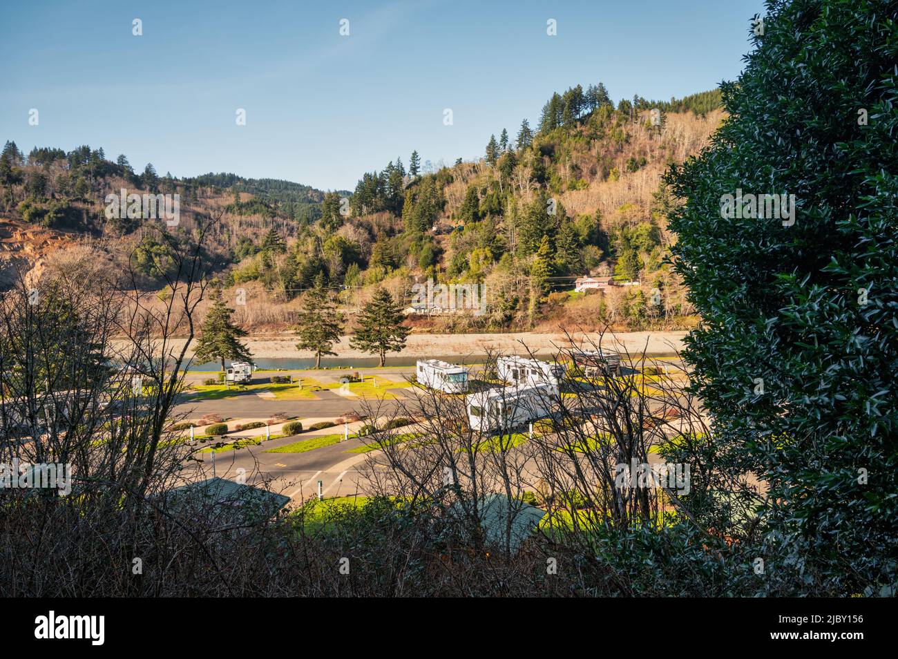 RV Resort in Brookings, Oregon, Eingangsschild. Stockfoto