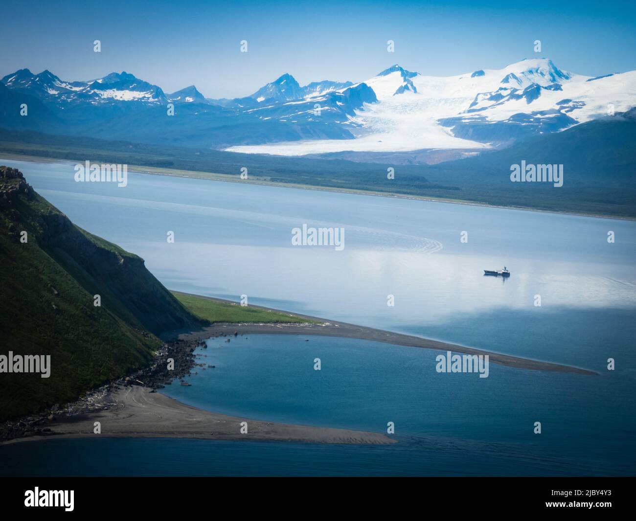 Luftbild, Hallo Bay bei der Anfahrt mit dem Wasserflugzeug, Katmai National Park und Preserve, Alaska Stockfoto