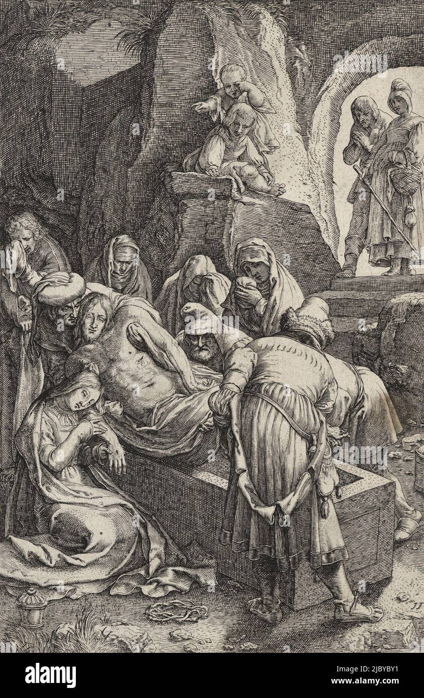 Die Entgrabung, aus der Zeichnung des Leidens Christi von Hendrik Goltzius (1558–1617) Stockfoto