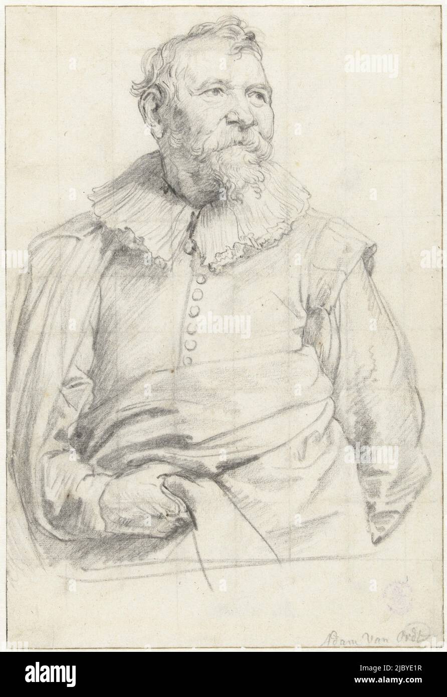 Porträt des Malers Adam van Noort, Anthony van Dyck, 1627 - 1635, Entwurf für einen Druck., Zeichner: Anthony van Dyck, , 1627 - 1635, Papier, H 264 mm × B 179 mm Stockfoto