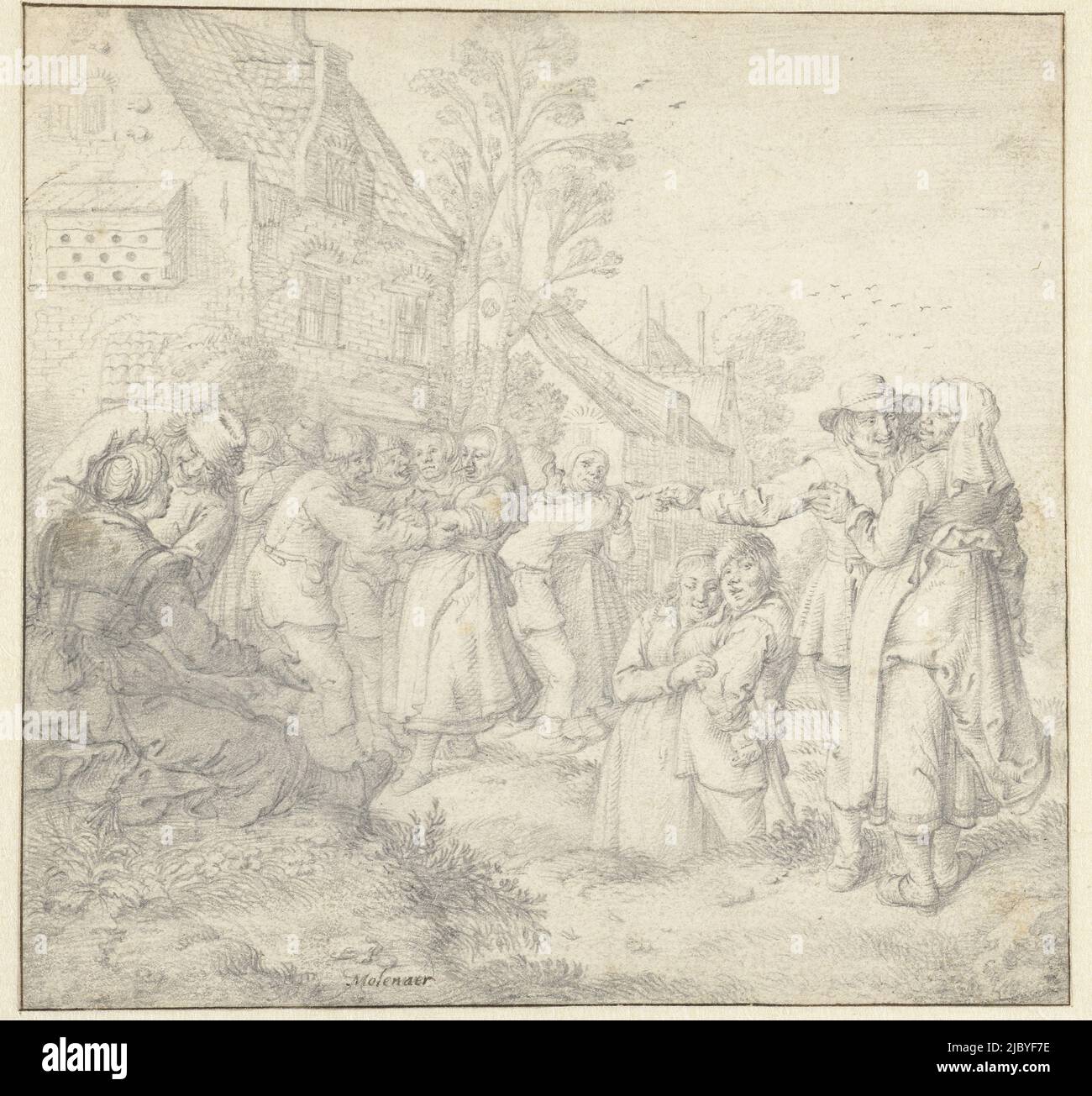 Bauerntanz, Jan Miense Molenaer, 1620 - 1668, Zeichner: Jan Miense Molenaer, 1620 - 1668, Papier, H 171 mm × B 181 mm Stockfoto