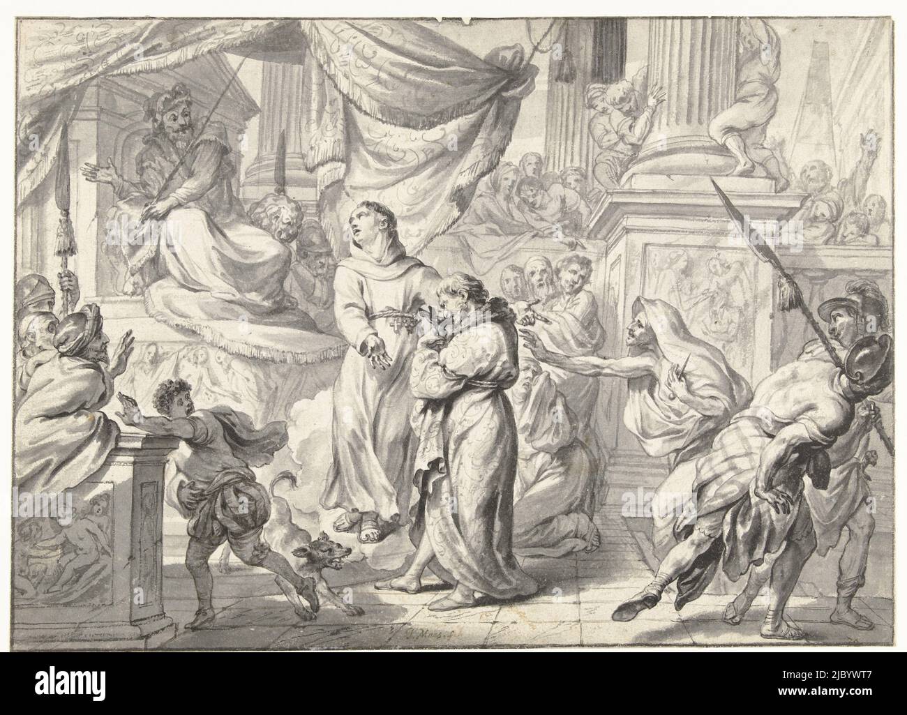 Darstellung aus dem Leben eines heiligen, Godfried Maes, 1659 - 1700, Zeichner: Godfried Maes, , 1659 - 1700, Papier, Stift, Pinsel, H 236 mm × B 328 mm Stockfoto