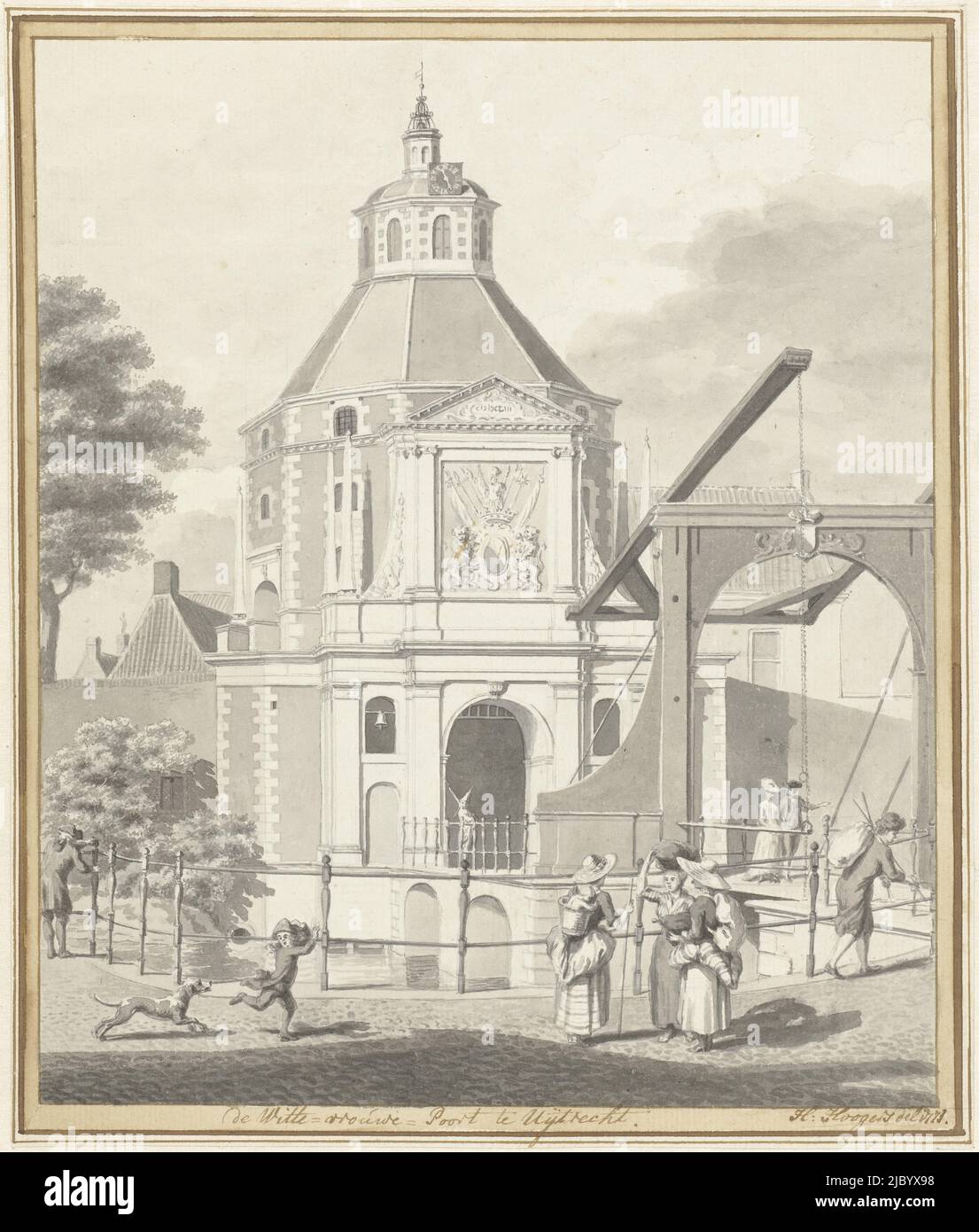 The Wittevrouwen- or Gelderse Poort in Utrecht, Hendrik Hoogers, 1771, Zeichner: Hendrik Hoogers, 1771, Papier, Stift, Pinsel, H 266 mm × B 225 mm Stockfoto