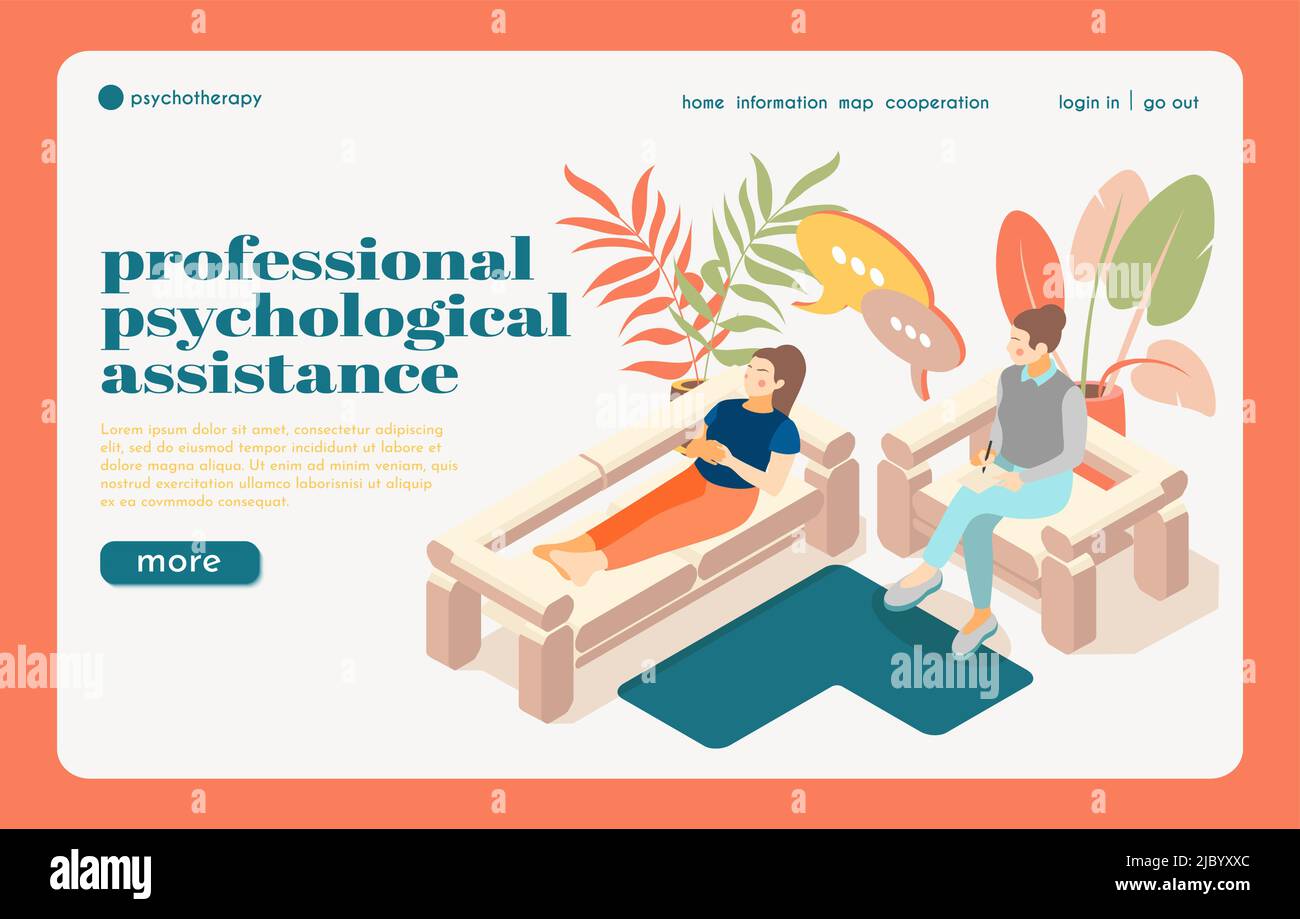 Angst Stress depressive Störungen Phobien Behandlungen psychische Gesundheit isometrische Landing Page für professionelle psychologische Hilfe Vektor illustrat Stock Vektor