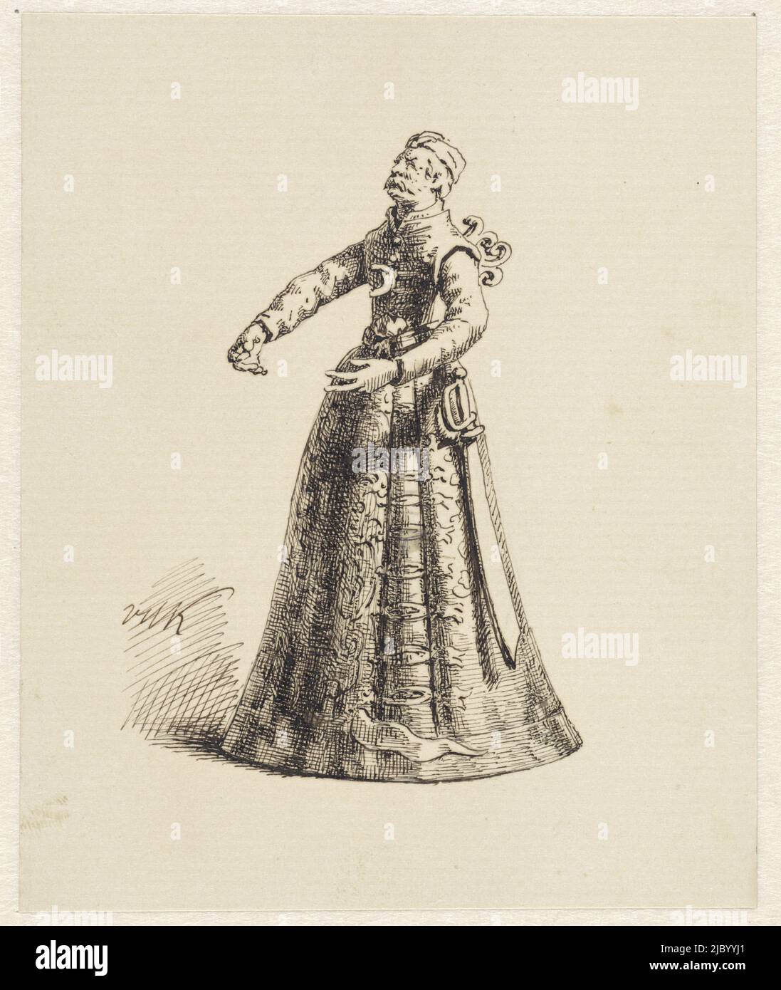 Vergoldeter silberner Trinkbecher in Moorform, David van der Kellen (1827-1895), 1837 - 1895, Zeichner: David van der Kellen (1827-1895), 1837 - 1895, Papier, Stift, H 137 mm × B 114 mm Stockfoto